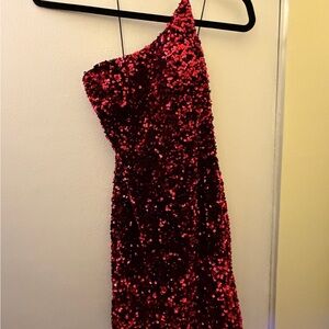 B Darlin One-Shoulder Red Sequin Dress
